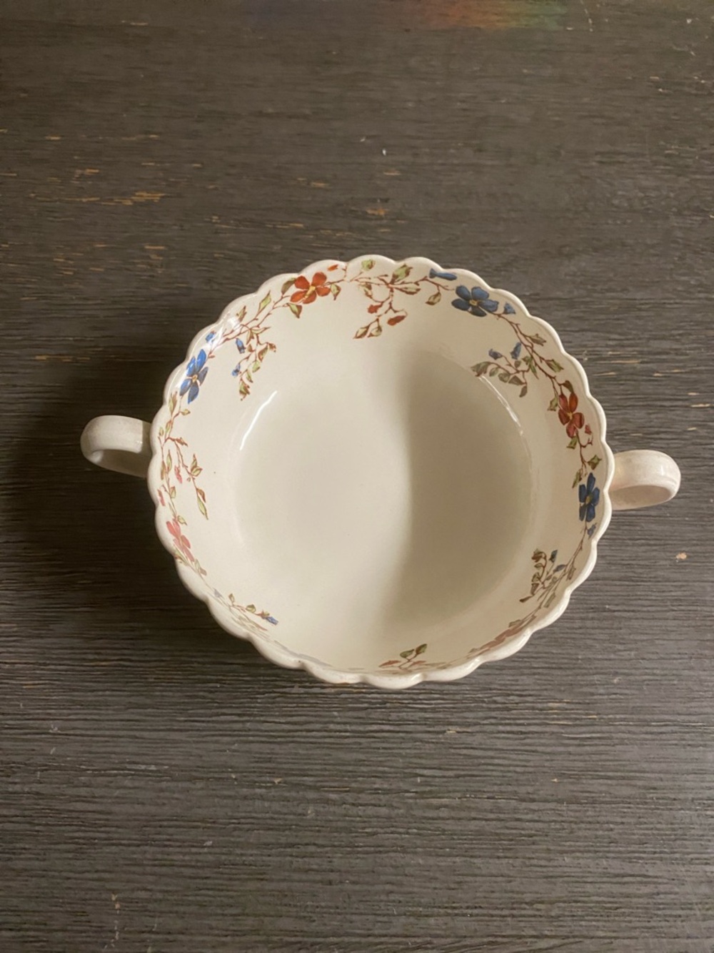 Spode Scalloped Floral Two-Handled Cream Bowl